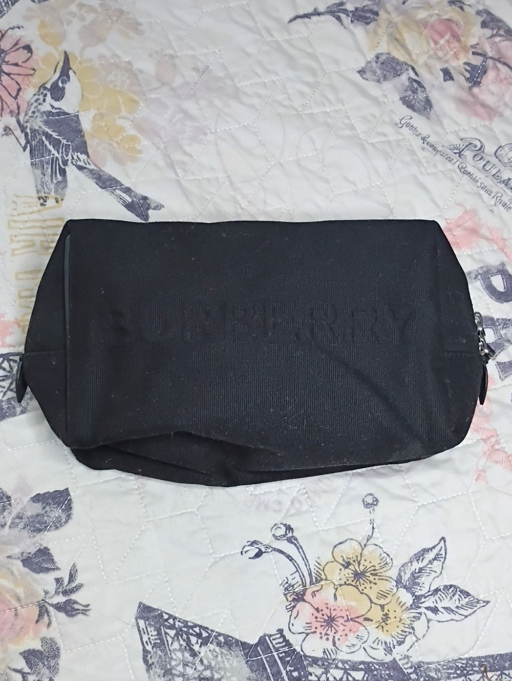 Burberry Black Embossed Nylon Zip Pouch